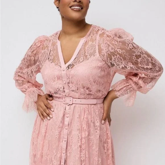 torrid Blush Pink Lace Maxi Dress with Belt - Picture 1 of 2